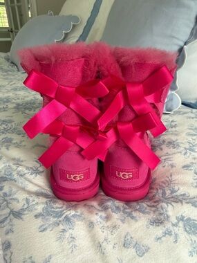 UGG Hot Pink Bow-Back Shearling Boots